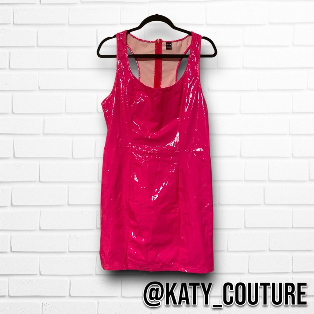 SHEIN PINK LATEX BODYCON DRESS,WOMENS XL,NWOT.